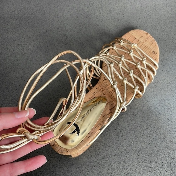 The Wishbone collection gold strappy goddess wrap around sandals - Picture 8 of 9